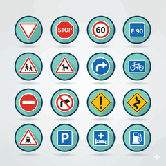 Traffic Signs Icon Set &ndash; Road Safety, Warning, Direction, Regulation 2