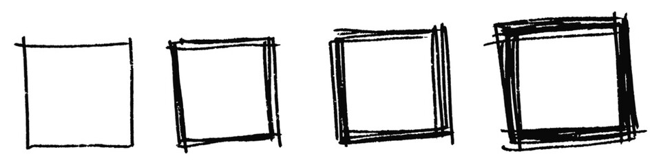 Doodle Scratch Draw Square Shape Vector Ideal for informal annotation, artistic overlays, geometric design, and backgrounds requiring a rough, hand-drawn look.