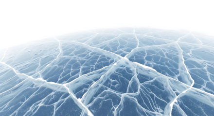 Intricate network of delicate cracks spreading across a vast frozen blue ice surface in winter