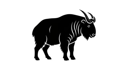 Silhouette of a bison standing isolated