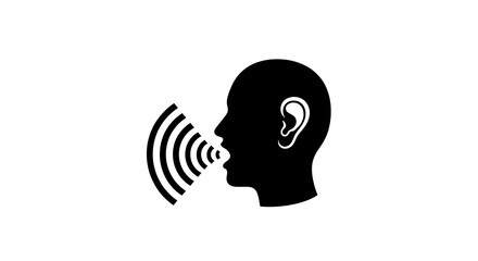 Silhouette human head speaking sound waves