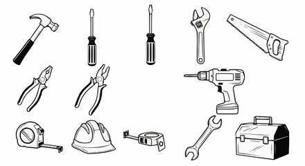 Collection of various hand tools for construction and repair work.