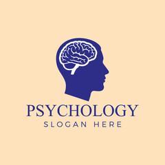Psychology logo featuring a human head silhouette with a brain inside for mental health awareness campaign