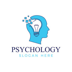 Psychology logo featuring a head with a light bulb, symbolizing ideas