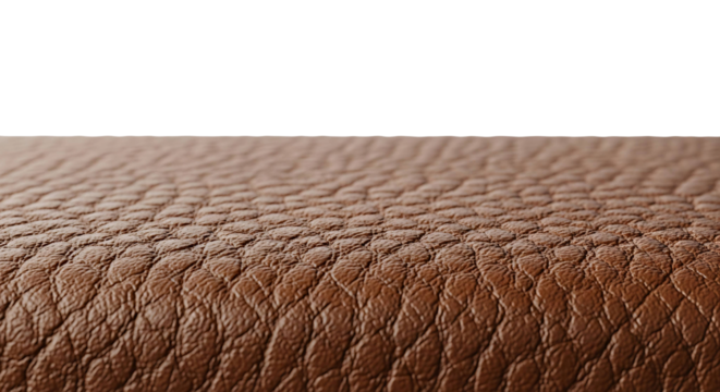 Detailed macro shot of premium brown genuine leather texture, revealing its natural grain and sophisticated material surface