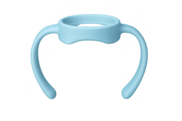 Blue plastic baby bottle handle accessory on transparent background