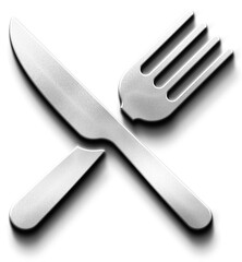 3D Silver Metallic Restaurant Food Icon with Plate and Cutlery in Neumorphic Style