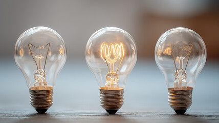 Three bulbs with one illuminated symbolizing standout idea, creativity and strategic selection.