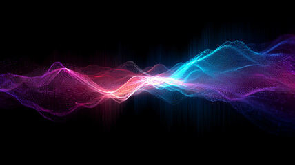 Fototapeta premium Dynamic data wave made of particles representing sound analysis, signal processing and digital flow. 