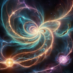 Dynamic cosmic nebula swirls with vibrant energy creating a breathtaking celestial vortex and stellar phenomena