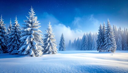 Naklejka premium 雪の森と淡い空の冬風景｜4Kリアリスティック・ミニマリスト・コピースペース付き 