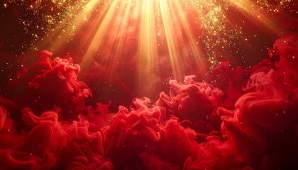 Fiery Red Clouds Illuminated by Golden Rays Abstract Nature Photography