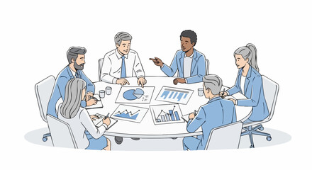 Diverse business team collaborating during a corporate meeting sketch.