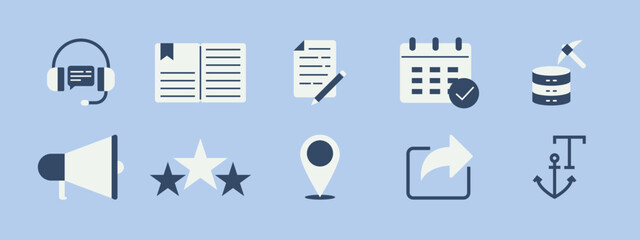 SEO symbol icon set. Solid vector icons. Flat illustration concept.