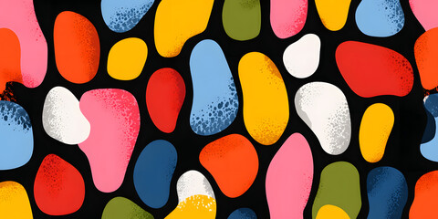Colorful abstract doodle shape seamless pattern. Creative minimalist style art background, trendy design with basic shapes. Modern color backdrop.