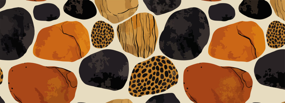 Padr&atilde;o abstrato de pedras org&acirc;nicas com texturas variadas em tons terrosos e pretos.