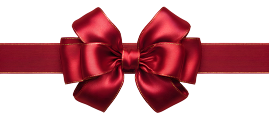 Realistic red bow and ribbon isolated on transparent background. Template for brochure or greeting card. Vector illustration.