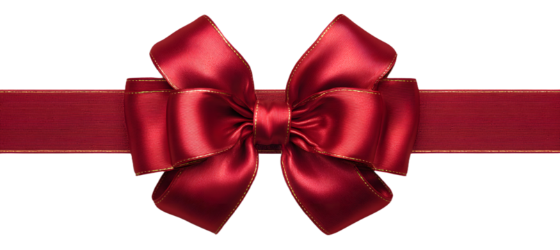 Realistic red bow and ribbon isolated on transparent background. Template for brochure or greeting card. Vector illustration.