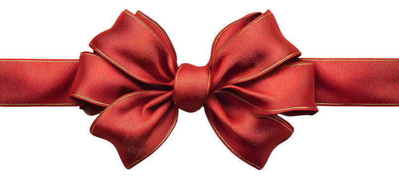 Realistic red bow and ribbon isolated on transparent background. Template for brochure or greeting card. Vector illustration.