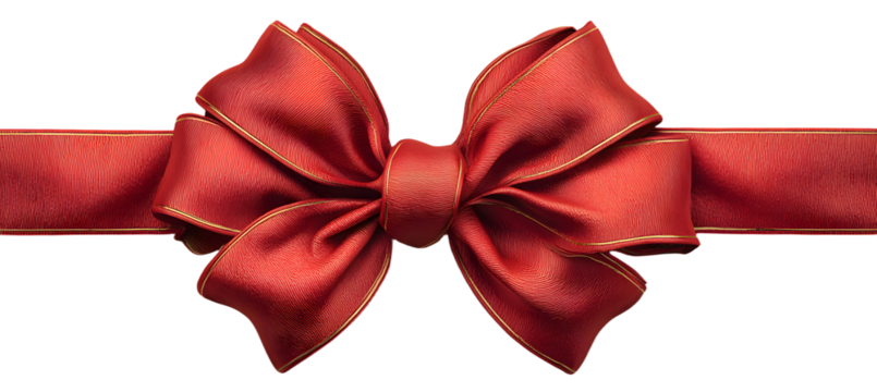 Realistic red bow and ribbon isolated on transparent background. Template for brochure or greeting card. Vector illustration.