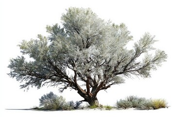 Isolated Tree with Lush Foliage and Subtle Color Variations on White Background