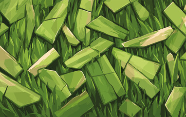 Naklejka premium Padrão abstrato de pedaços verdes de grama cortada e folhas em um fundo texturizado.