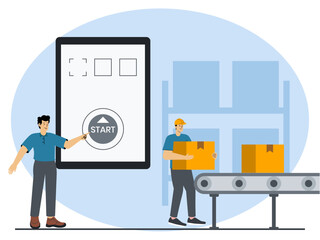 Engineer working with smart industry inventory management. Industry vector illustration. Flat illustration concept.