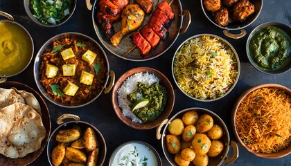 Delicious Indian feast featuring vibrant curries, tandoori chicken, rice dishes, and naan bread ready to enjoy with family and friends for a celebratory meal