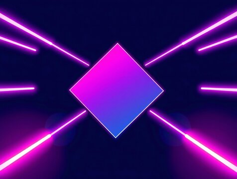 Abstract neon diamond shape with glowing light streaks - Powered by Adobe