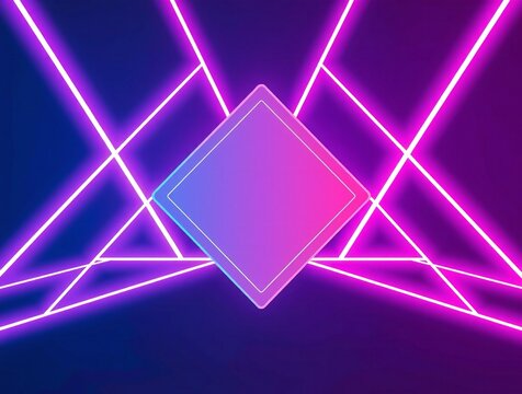 Abstract neon diamond shape with geometric light beams