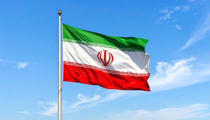 A vibrant Iranian flag fluttering beneath a blue sky, evoking unity, faith, and national resilience…