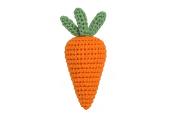Amigurumi carrot toy with green leaves and transparent background
