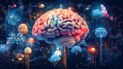 Colorful brain illustration with abstract neural connections - Powered by Adobe