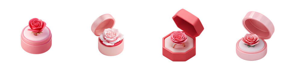 Elegant rose rings in delicate boxes, perfect for romantic gifts, anniversaries, or special occasions, symbolizing love and commitment in a charming way