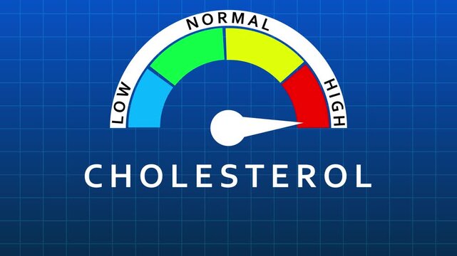Cholesterol Level Gauge Showing Normal Range on Blue Grid Background meter indicator