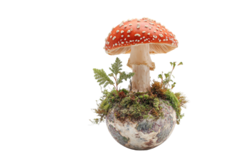 Whimsical Mushroom Planet Concept Art PNG Transparent