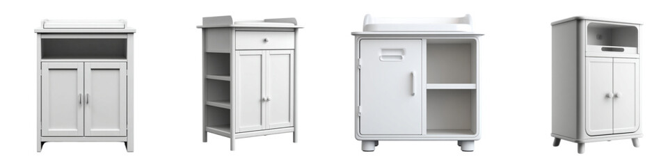 Four clean white modern cabinets with doors and shelves, perfect for home organization, storage solutions, and stylish interior design.