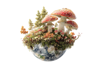 Toadstool Planet Fantasy Illustration Isolated on Transparent Background