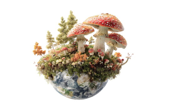 Toadstool Planet Fantasy Illustration Isolated on Transparent Background