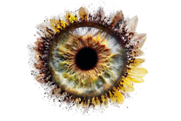 Whimsical Eye Surrounded by Sunflower Graphic PNG Transparent