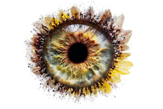 Whimsical Eye Surrounded by Sunflower Graphic PNG Transparent