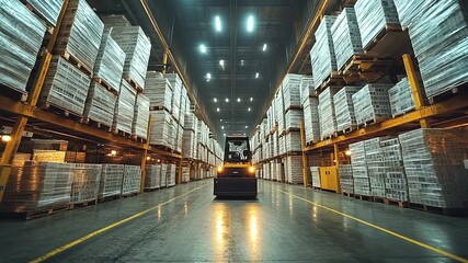 Forklift navigating through a busy warehouse aisles - Powered by Adobe