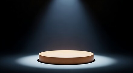 Empty stage podium lit by spotlight in dark room