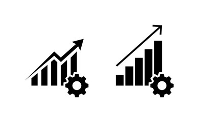 Growth optimization icon. Business analytics and performance improvement symbol. Chart with upward arrow and gear sign