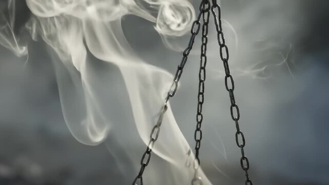Incense Burner Hanging by Chains With Rising Smoke