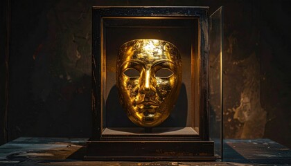 Obraz premium Antique gold mask display case