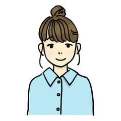 お団子頭のおしゃれで優しい雰囲気の女性手描きイラスト