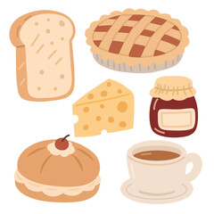 Homemade Breakfast Food Set in Flat Hand-Drawn Style for Kitchen Design