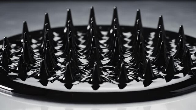 Closeup of Ferrofluid Displaying Spikes, Macro Shot