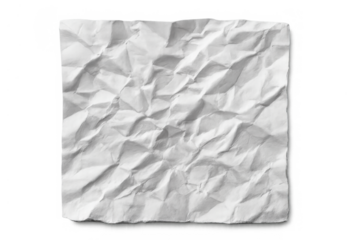 Crumpled white paper texture creating abstract backgrounds and unique design element with a transparent alpha channel